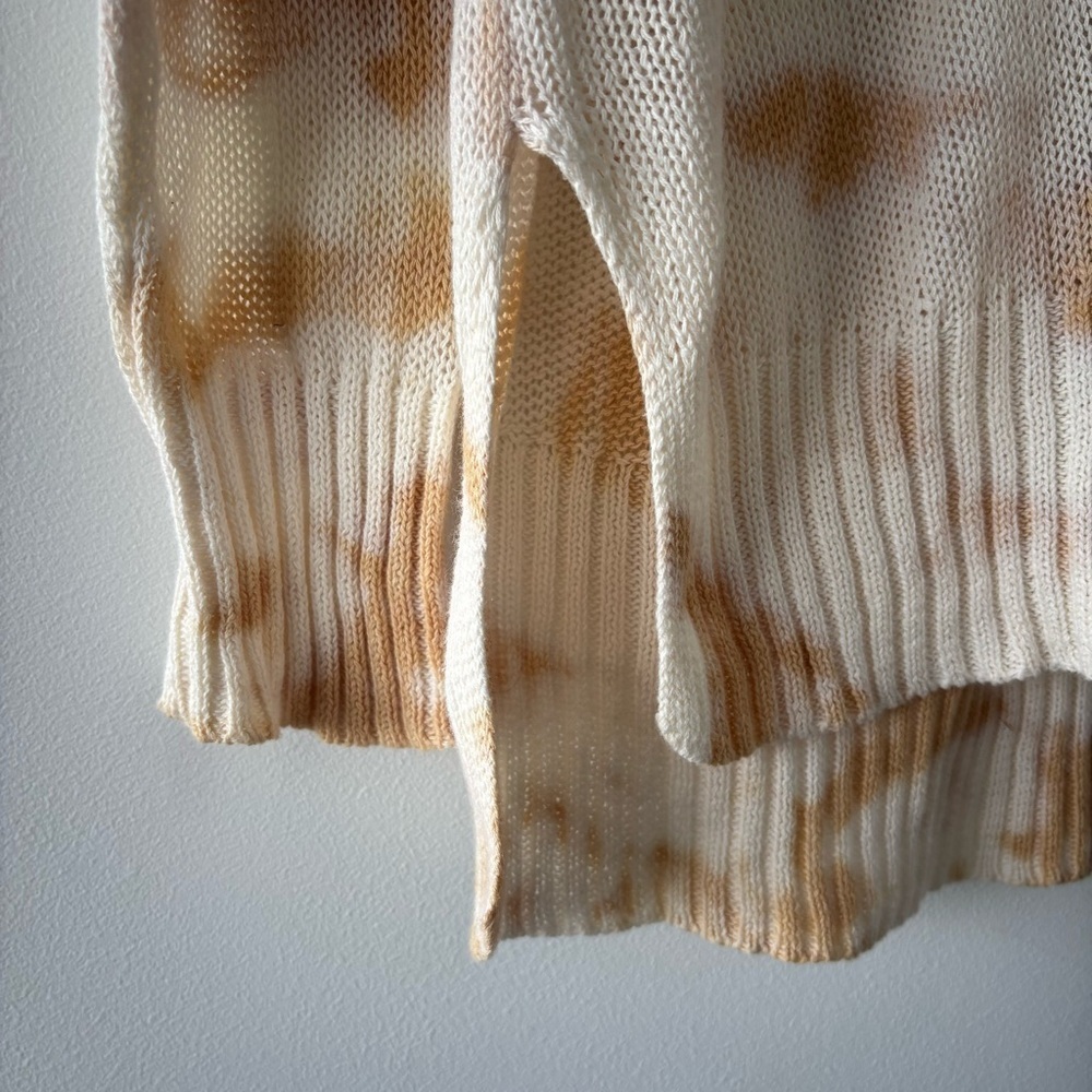 Elan 100% Cotton Latte Oversized Tie Dye Cream and Tan V-Neck Sweater OSFM O/S - Picture 4 of 9